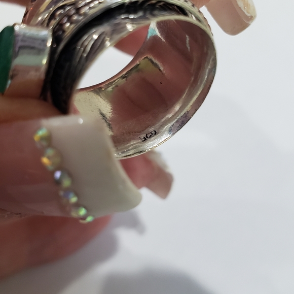 Handmade Green Onyx 925 Silver Spinner Ring - Picture 9 of 10